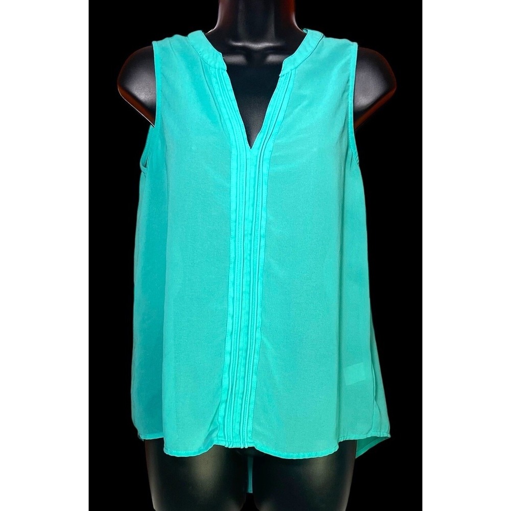 Dina Be Sheer Lightweight‎ Teal Tank Blouse Embroidered V-neck  Size Small